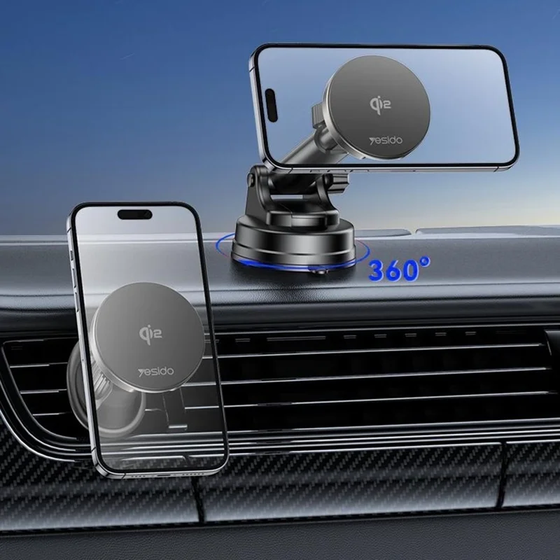 YESIDO DS30 2 in 1 Qi 2.0 Car Wireless Charger 15W Fast Charging Magnetic Phone Holder Bracket