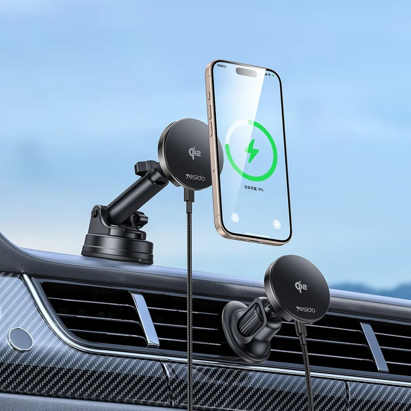 YESIDO DS30 2 in 1 Qi 2.0 Car Wireless Charger 15W Fast Charging Magnetic Phone Holder Bracket