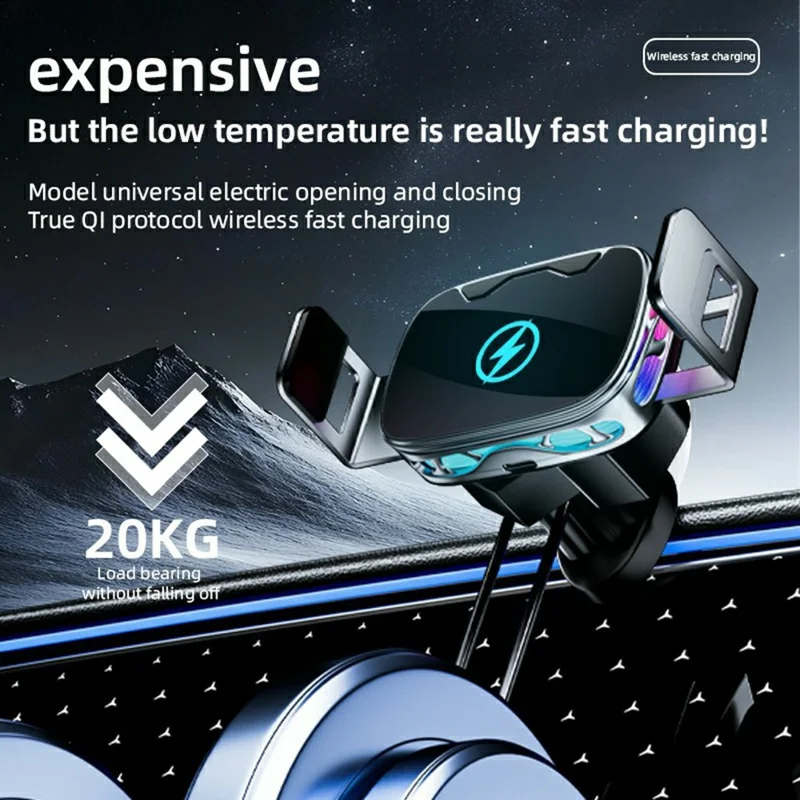 SD23 Car Navigation Air Vent Phone Holder 15W Wireless Charger with Ambient Light - Silver
