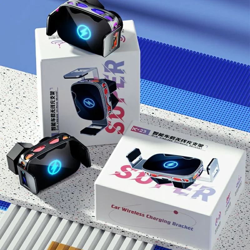 SD23 Car Navigation Air Vent Phone Holder 15W Wireless Charger with Ambient Light - Silver