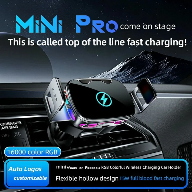SD23 Car Navigation Air Vent Phone Holder 15W Wireless Charger with Ambient Light - Silver