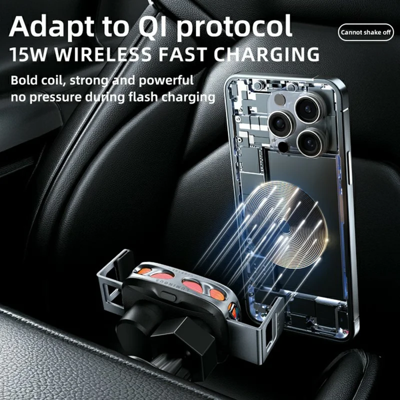 SD23 Car Navigation Air Vent Phone Holder 15W Wireless Charger with Ambient Light - Silver