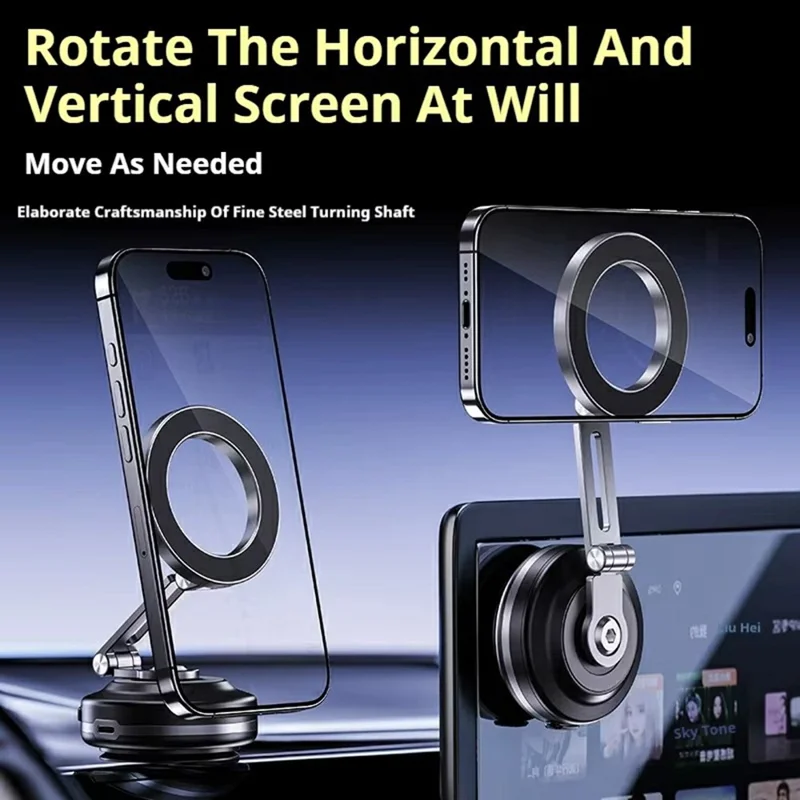 X64 Electric Vacuum Suction Car Phone Mount Foldable Magnetic Smartphones Bracket - Black