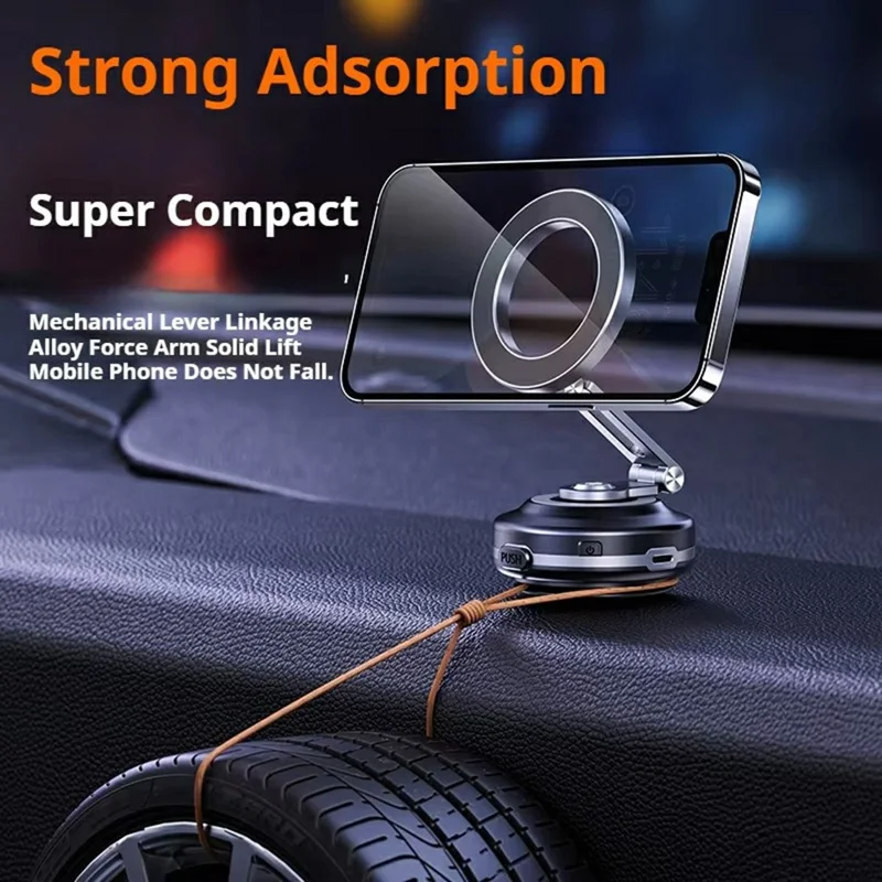 X64 Electric Vacuum Suction Car Phone Mount Foldable Magnetic Smartphones Bracket - Black