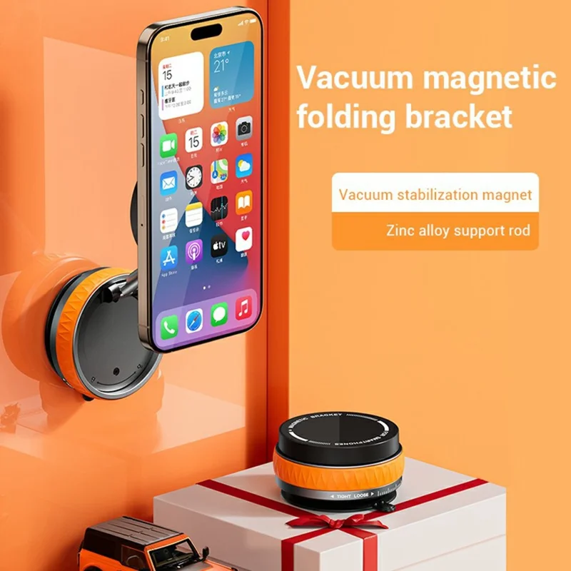 Soporte de teléfono plegable X58 con ventosa para espejo de coche, rotación 360 grados, base magnética - Naranja