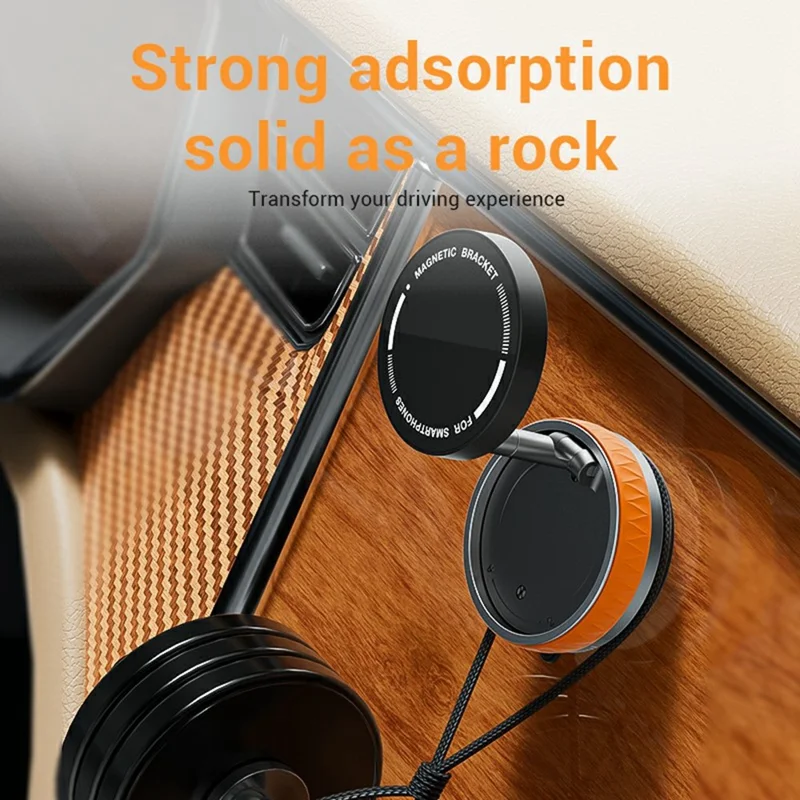 Soporte de teléfono plegable X58 con ventosa para espejo de coche, rotación 360 grados, base magnética - Naranja