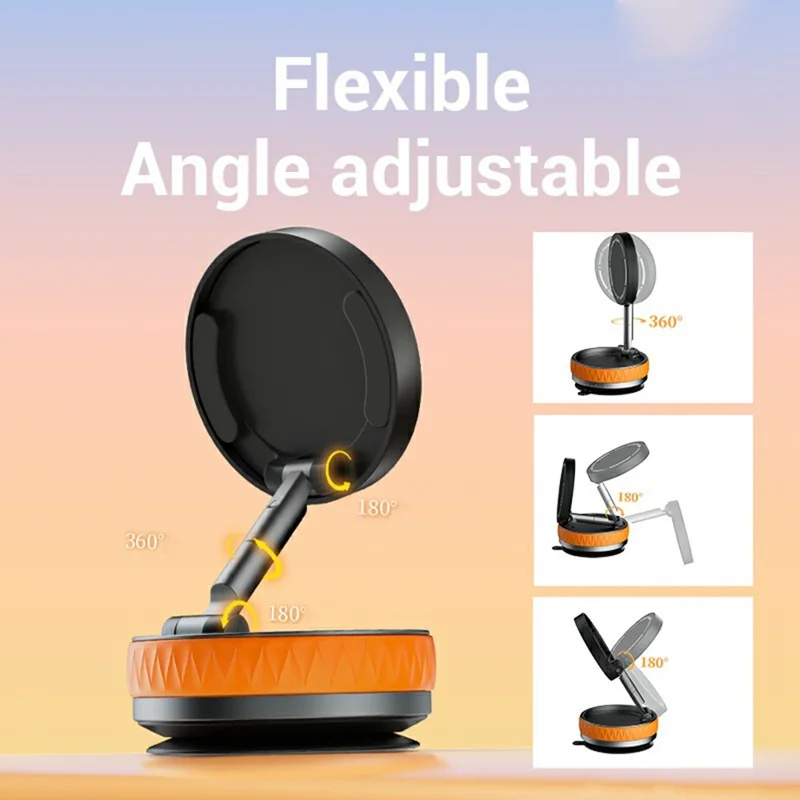 Soporte de teléfono plegable X58 con ventosa para espejo de coche, rotación 360 grados, base magnética - Naranja