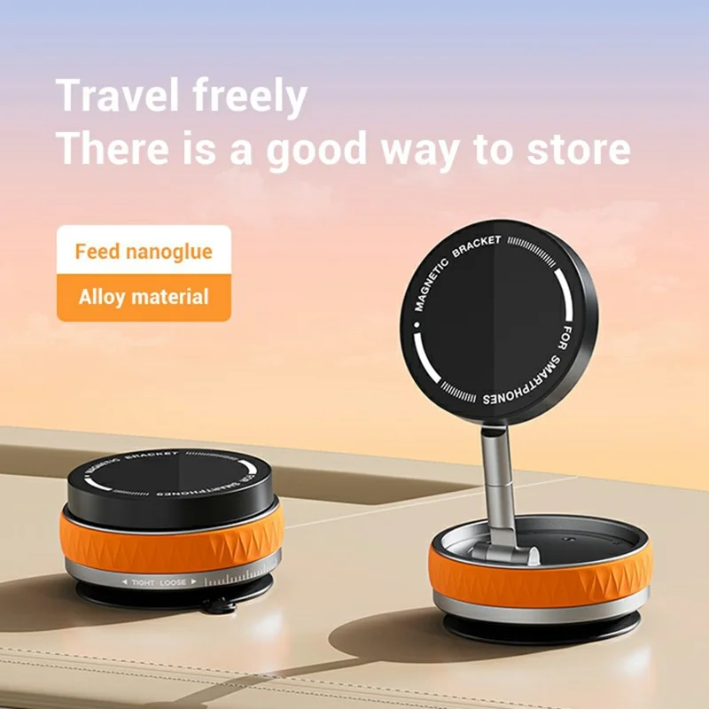 Soporte de teléfono plegable X58 con ventosa para espejo de coche, rotación 360 grados, base magnética - Naranja