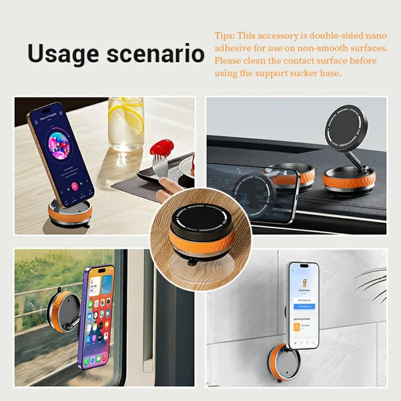 Soporte de teléfono plegable X58 con ventosa para espejo de coche, rotación 360 grados, base magnética - Naranja