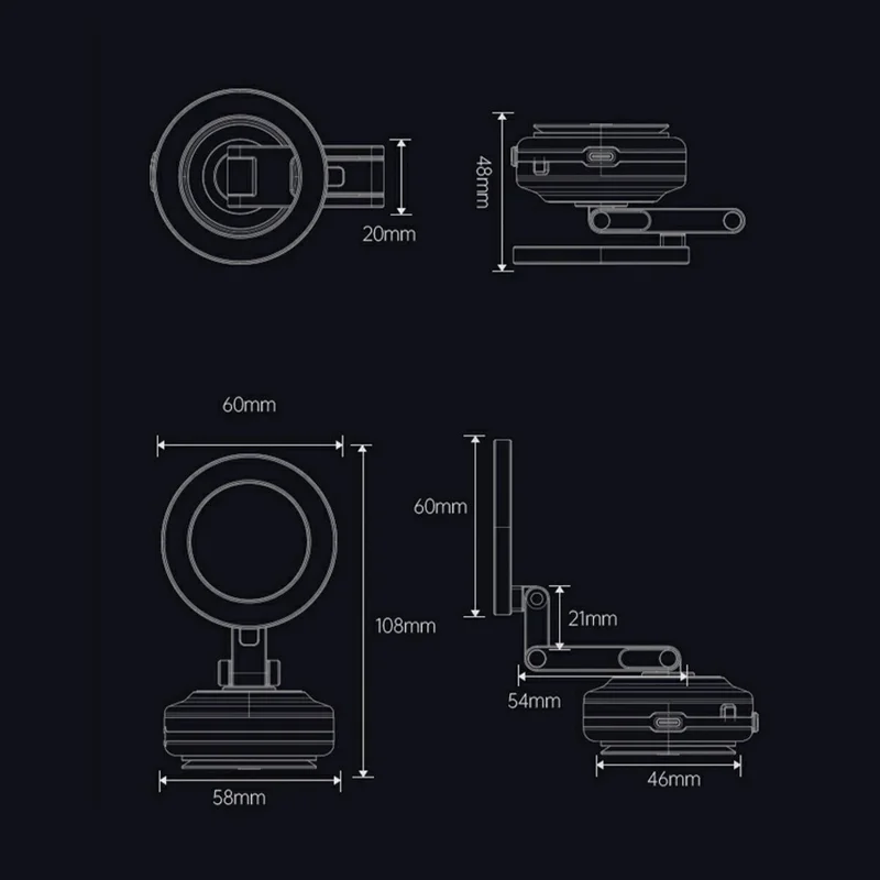 X63 Magnetic Car Phone Navigation Mount Vacuum Suction Cup Foldable Arm Aluminum Alloy Bracket - Grey