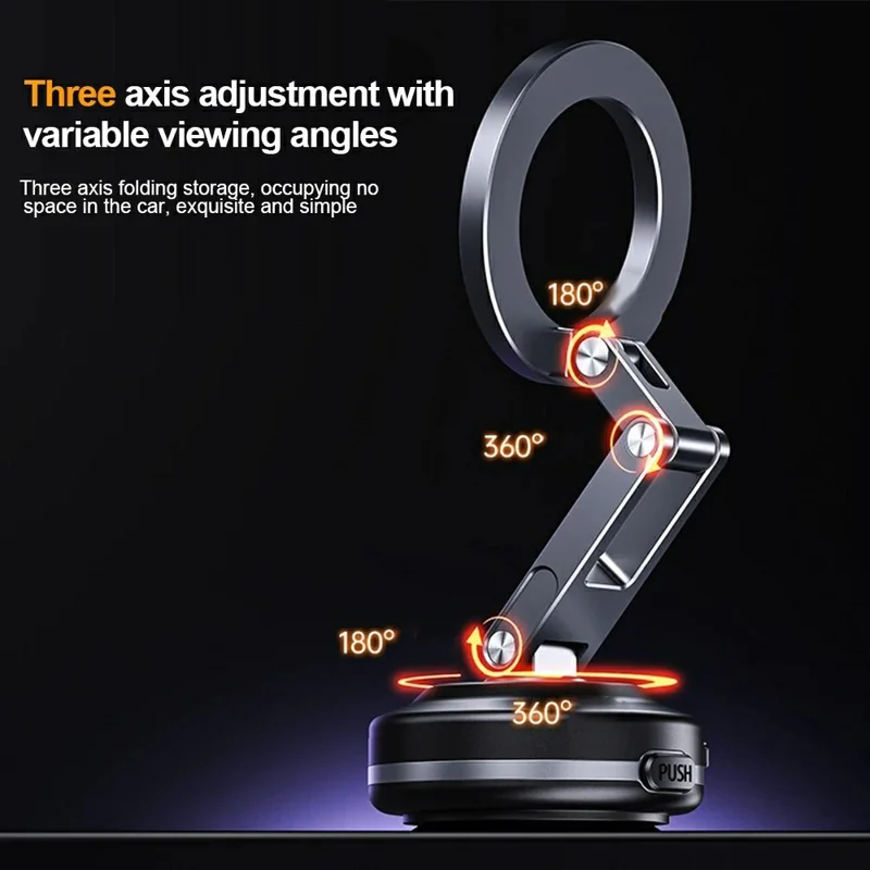 X63 Magnetic Car Phone Navigation Mount Vacuum Suction Cup Foldable Arm Aluminum Alloy Bracket - Grey