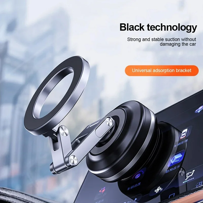 X63 Magnetic Car Phone Navigation Mount Vacuum Suction Cup Foldable Arm Aluminum Alloy Bracket - Grey