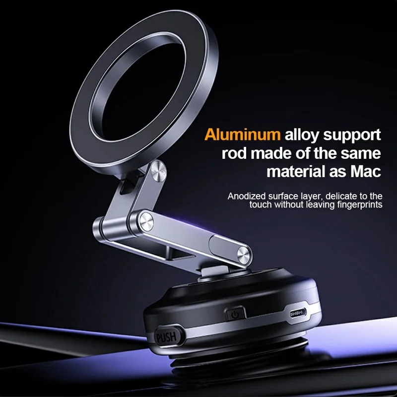 X63 Magnetic Car Phone Navigation Mount Vacuum Suction Cup Foldable Arm Aluminum Alloy Bracket - Grey