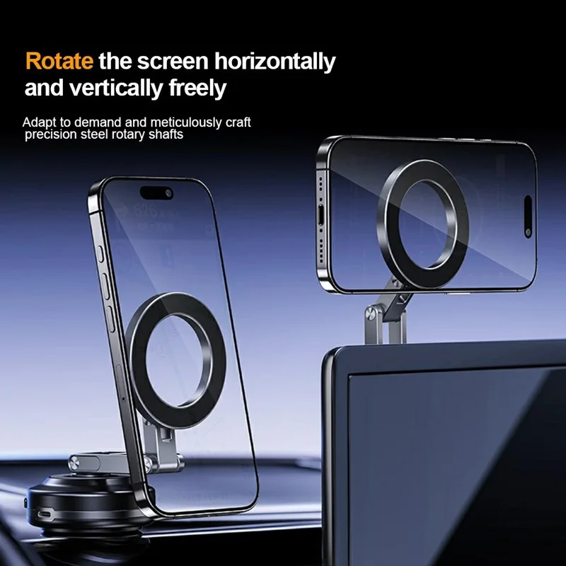 X63 Magnetic Car Phone Navigation Mount Vacuum Suction Cup Foldable Arm Aluminum Alloy Bracket - Grey