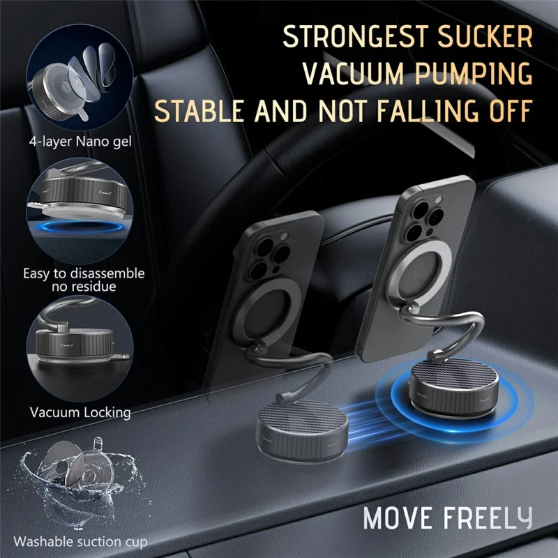 H3 Car Phone Mount 360 Degree Rotation Foldable Adjustable Arm Metal Magnetic Phone Holder