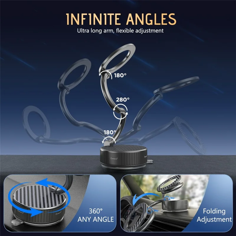 H3 Car Phone Mount 360 Degree Rotation Foldable Adjustable Arm Metal Magnetic Phone Holder