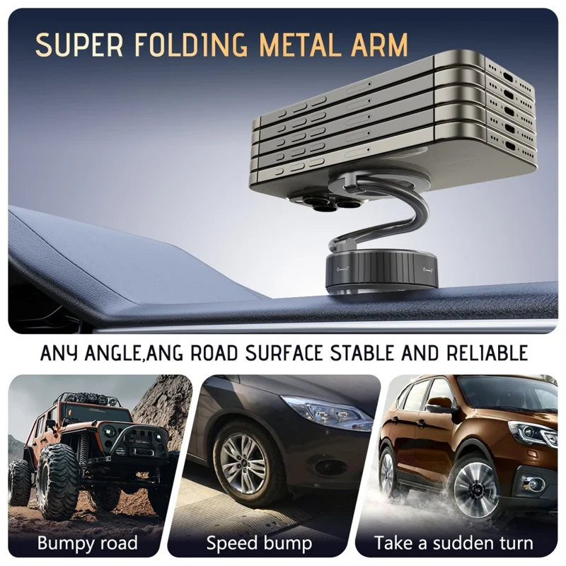 H3 Car Phone Mount 360 Degree Rotation Foldable Adjustable Arm Metal Magnetic Phone Holder