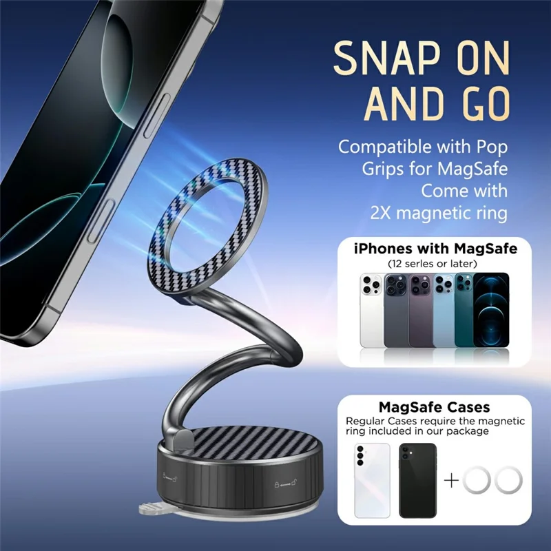 H3 Car Phone Mount 360 Degree Rotation Foldable Adjustable Arm Metal Magnetic Phone Holder