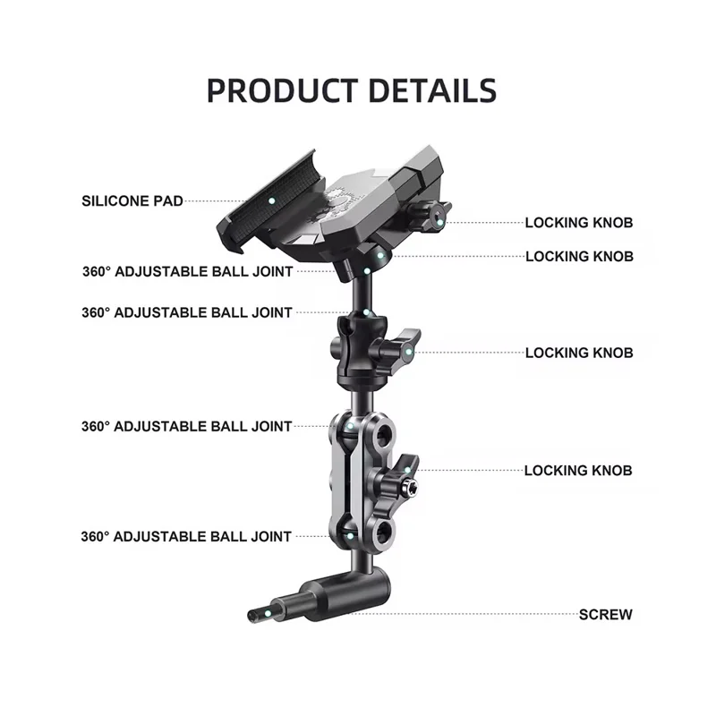 A037 Car Phone Mount for Land Cruiser / Prado / Tank 300 / 500 A-Pillar Adjustable Aluminum Alloy Cellphone Holder