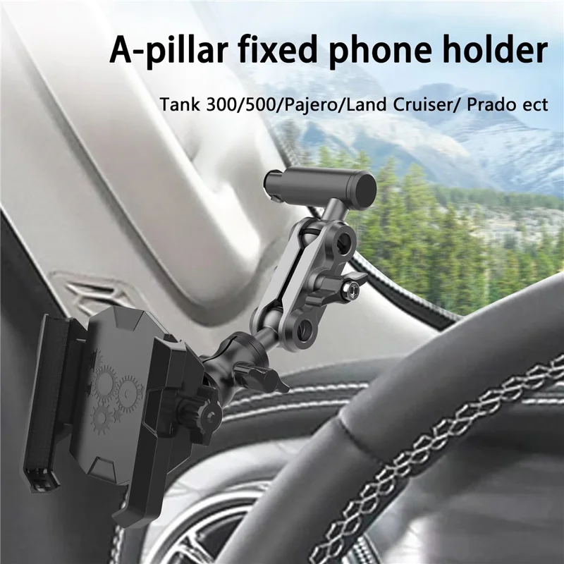 A037 Car Phone Mount for Land Cruiser / Prado / Tank 300 / 500 A-Pillar Adjustable Aluminum Alloy Cellphone Holder