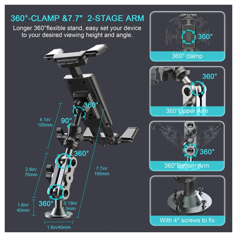 X039 Car Truck Boat Wall Mount Phone Holder Heavy Duty Adjustable Tablet Stand with Aluminum Drill Base