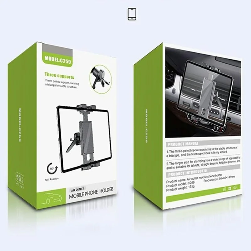 C259 Car Air Vent Mount 360 Degree Rotation 7-12.9 Inch Phone Tablet Holder