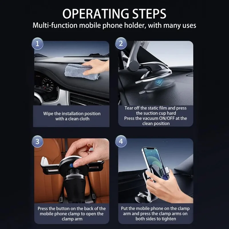 X253 Multifunctional 360 Degree Rotating Car Phone Mount Dashboard Suction Cup Holder