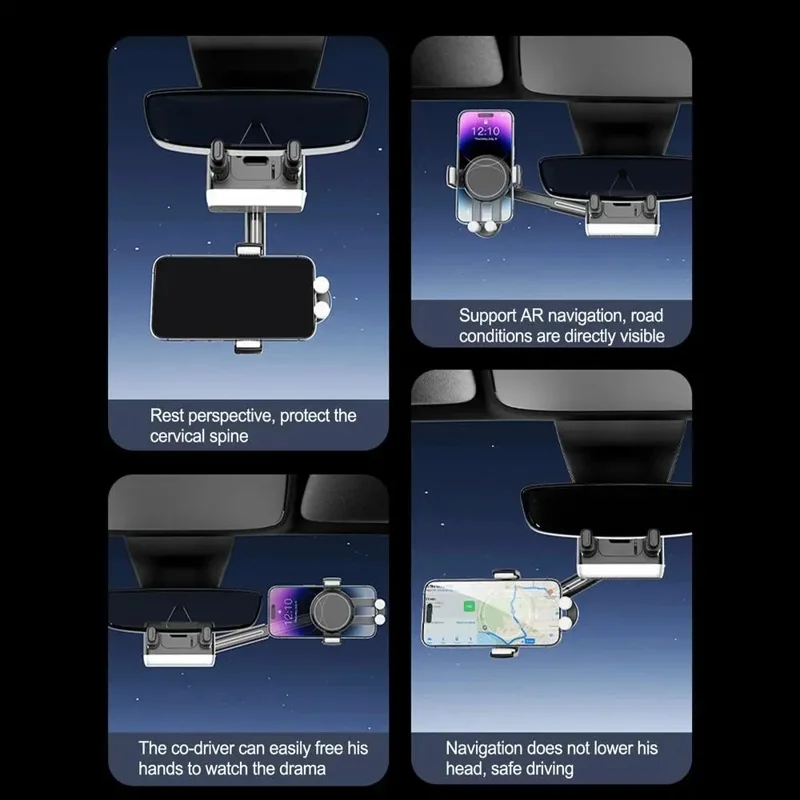 Support de téléphone pour rétroviseur de voiture H256 - Support de navigation pivotant à 360 degrés