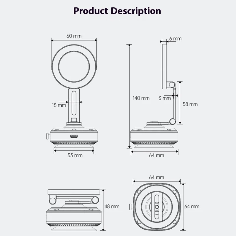 Suporte Magnético para Celular X74 com Ventosa Elétrica para Painel de Carro