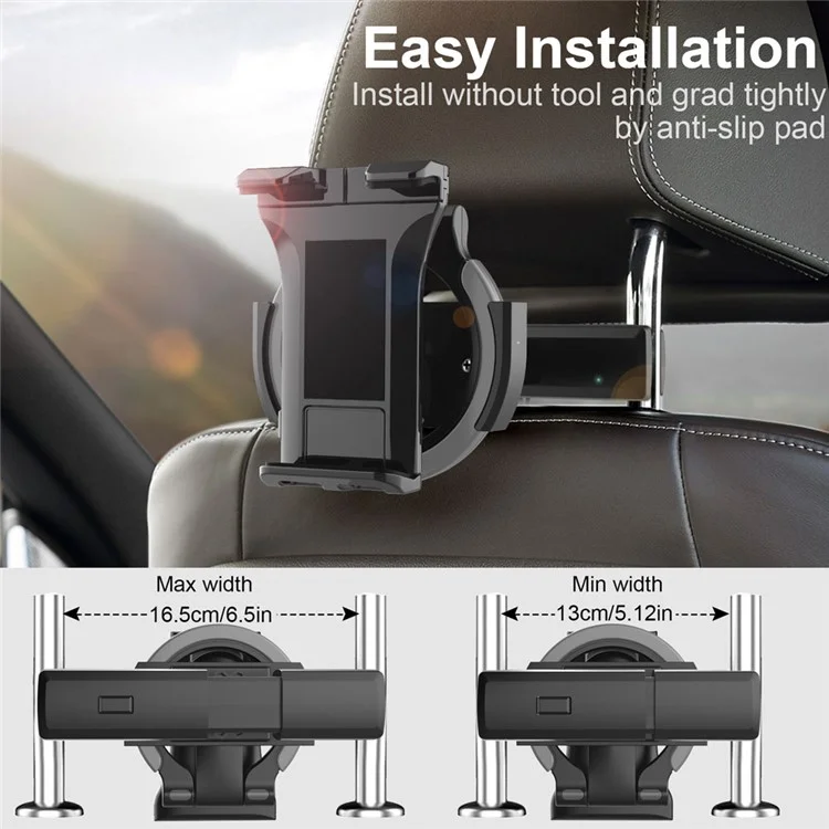 PB-47C Universal Car Tablet Holder Headrest Mount for 5" - 12.9" Phones Tablets, 360 Degree Rotating Stand