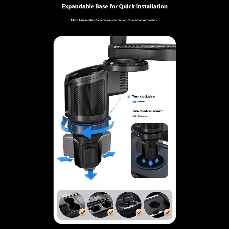 Soporte de montaje para teléfono con cargador inalámbrico magnético de carga rápida de 15 W y portavasos para coche CP242F