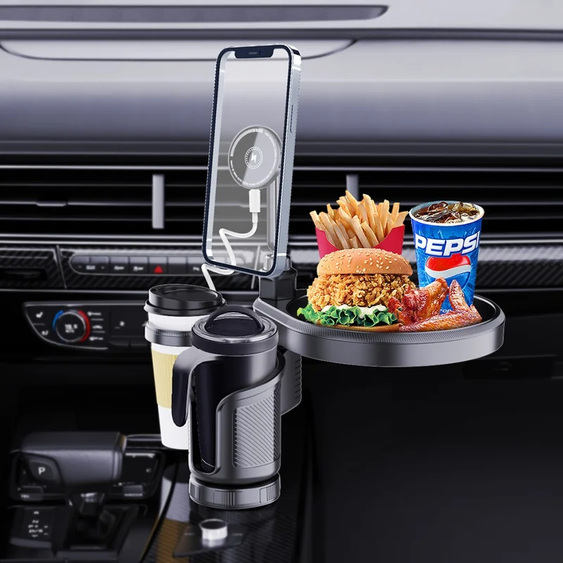 Soporte de montaje para teléfono con cargador inalámbrico magnético de carga rápida de 15 W y portavasos para coche CP242F