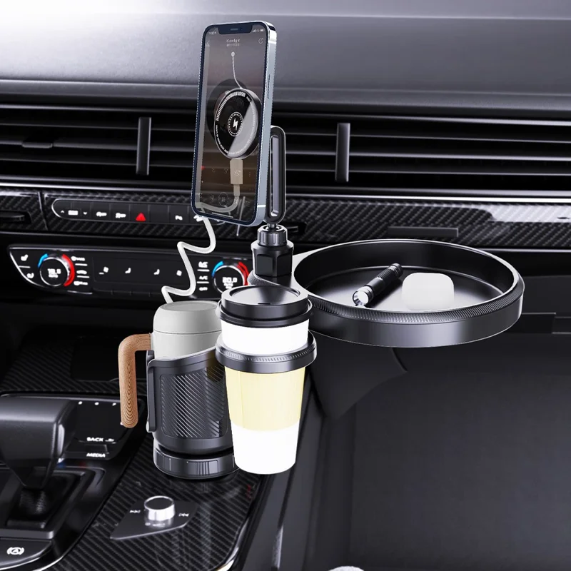 Soporte de montaje para teléfono con cargador inalámbrico magnético de carga rápida de 15 W y portavasos para coche CP242F