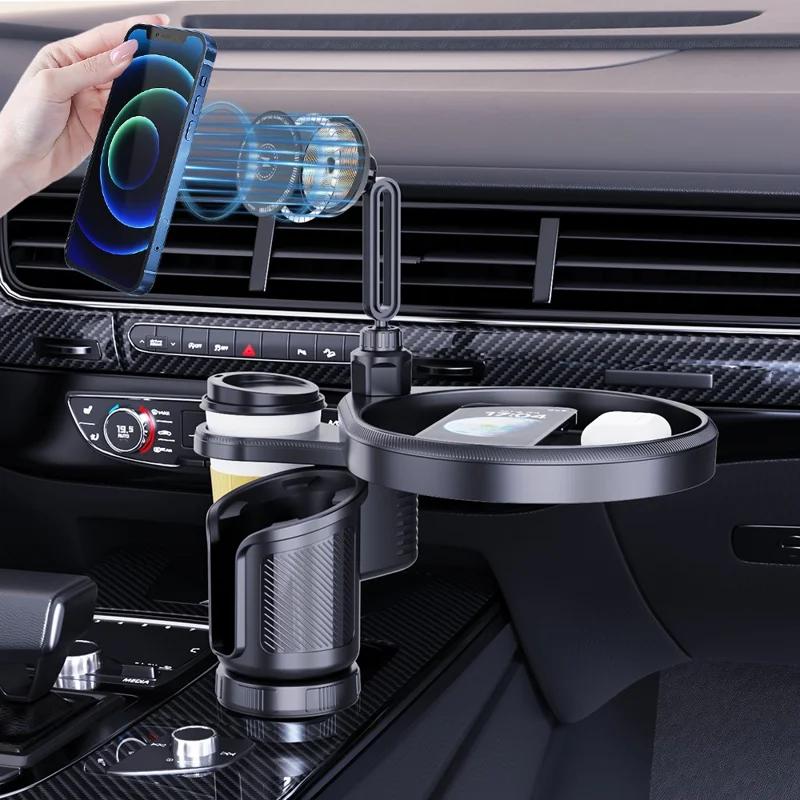 Soporte de montaje para teléfono con cargador inalámbrico magnético de carga rápida de 15 W y portavasos para coche CP242F