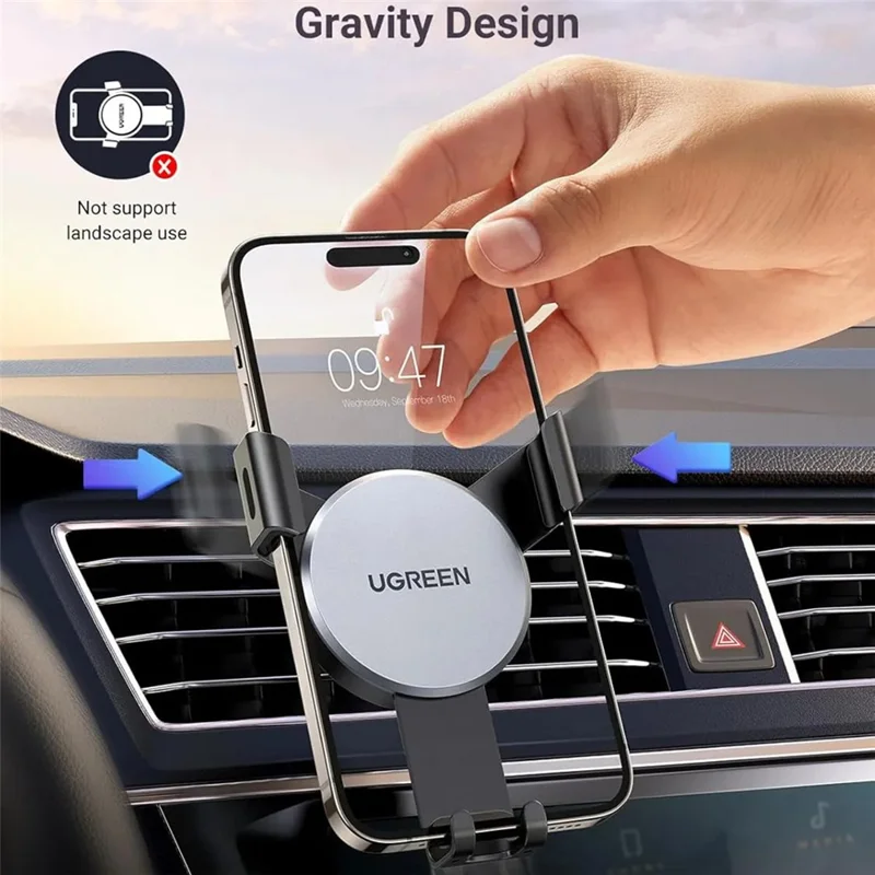 UGREEN 40907 Car Phone Bracket Air Vent Mount Gravity Sensing Aluminum Alloy Cellphone Holder Stand
