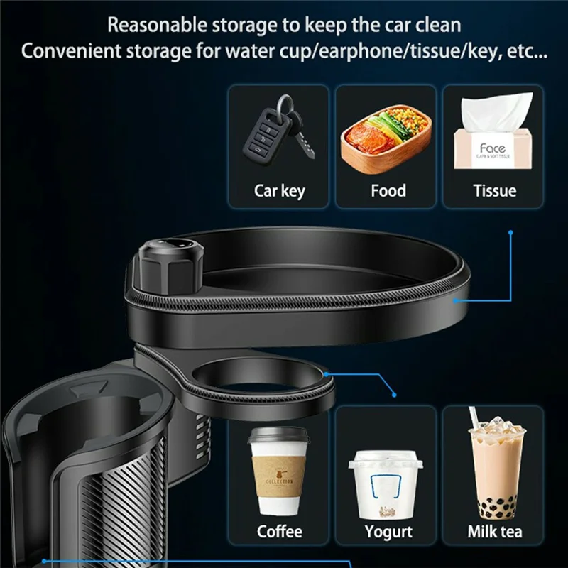 YESIDO C180 Multifunctional Cup Holder Food Tray with Expandable Base for Drinks Snacks Keys Organizer