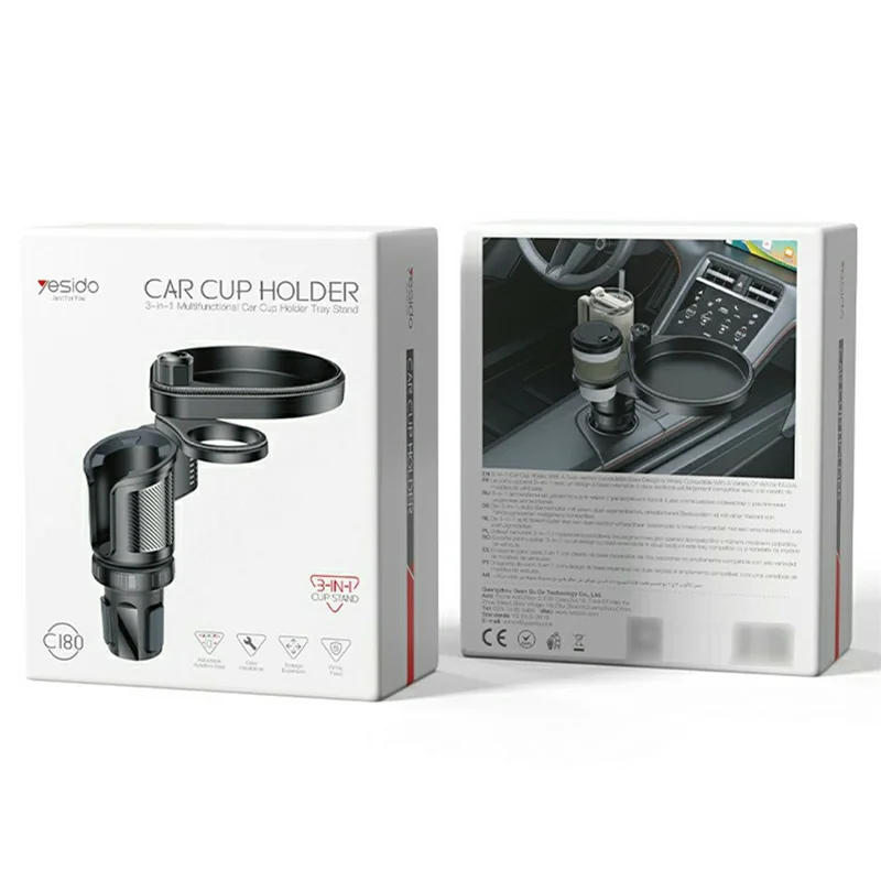 YESIDO C180 Multifunctional Cup Holder Food Tray with Expandable Base for Drinks Snacks Keys Organizer