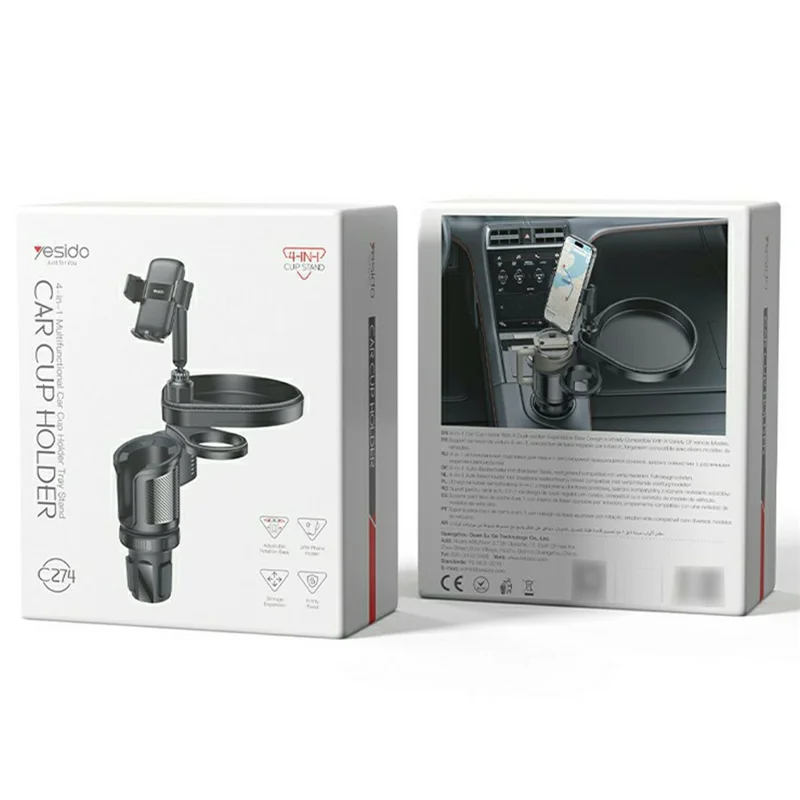 YESIDO C274 Multifunctional Organizer Car Cup Holder Food Tray with Expandable Base Drink Rack Phone Stand
