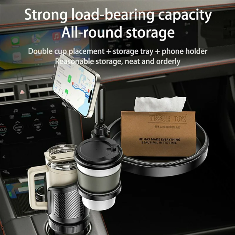 YESIDO C274 Multifunctional Organizer Car Cup Holder Food Tray with Expandable Base Drink Rack Phone Stand