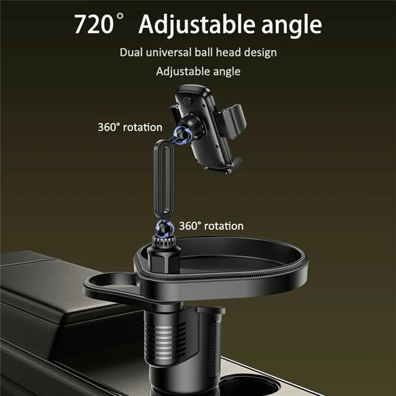 YESIDO C274 Multifunctional Organizer Car Cup Holder Food Tray with Expandable Base Drink Rack Phone Stand
