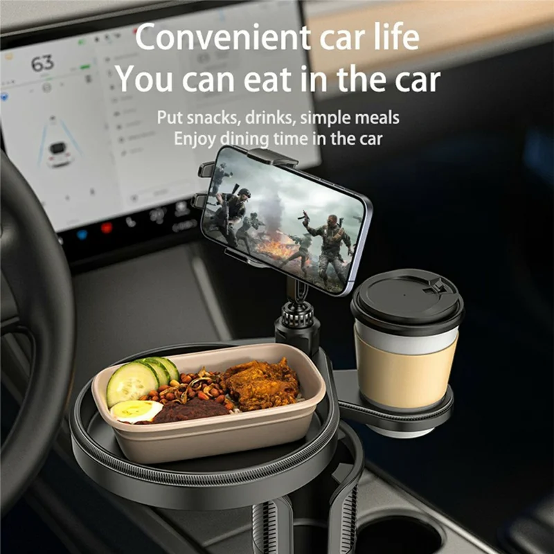 YESIDO C274 Multifunctional Organizer Car Cup Holder Food Tray with Expandable Base Drink Rack Phone Stand