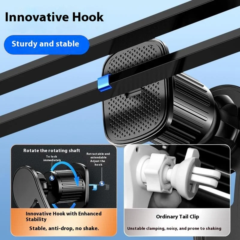 D19 Magnetic Car Phone Mount Vent Clip Rotatable Dashboard Navigation Stand Extendable Arm - Black