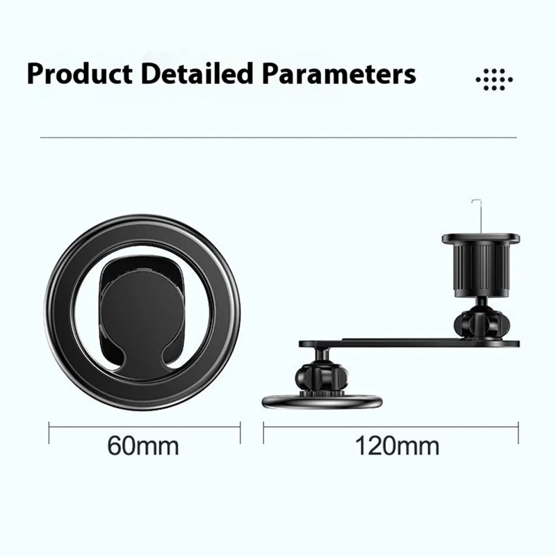 D19 Magnetic Car Phone Mount Vent Clip Rotatable Dashboard Navigation Stand Extendable Arm - Black