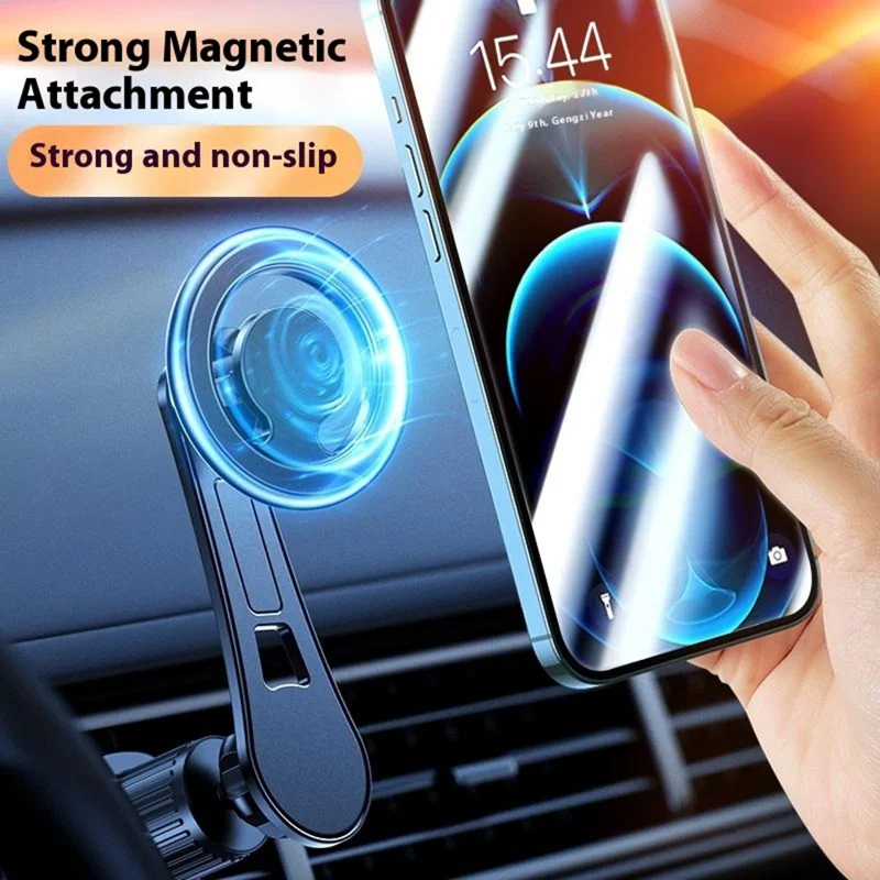 D19 Magnetic Car Phone Mount Vent Clip Rotatable Dashboard Navigation Stand Extendable Arm - Black
