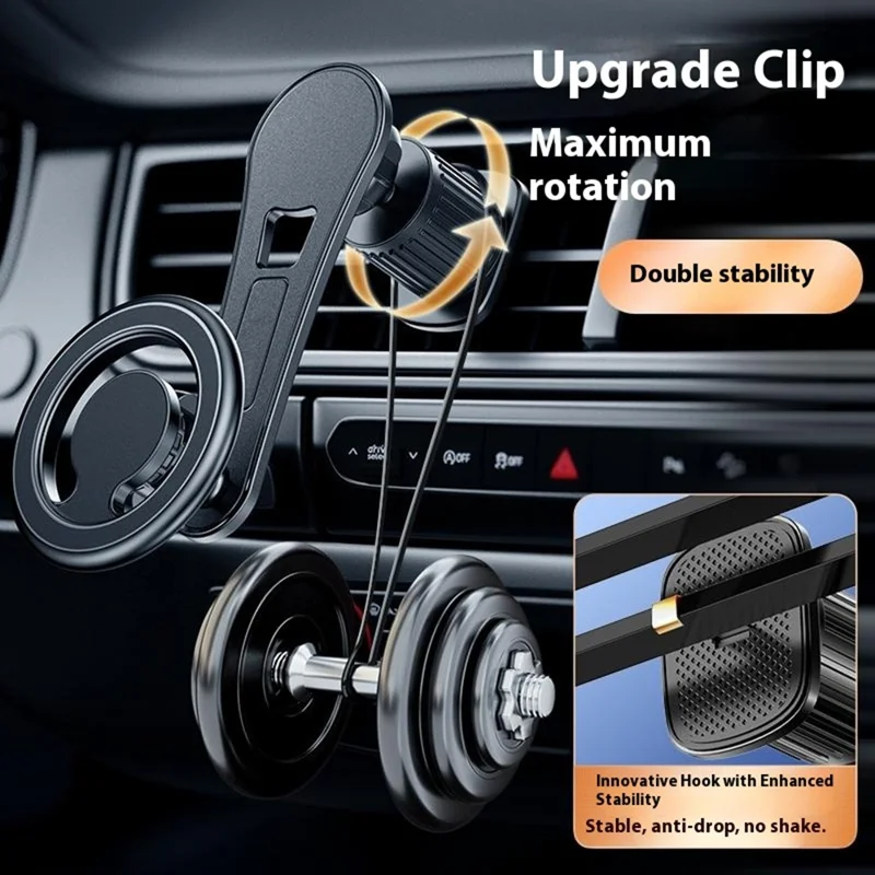 D19 Magnetic Car Phone Mount Vent Clip Rotatable Dashboard Navigation Stand Extendable Arm - Black