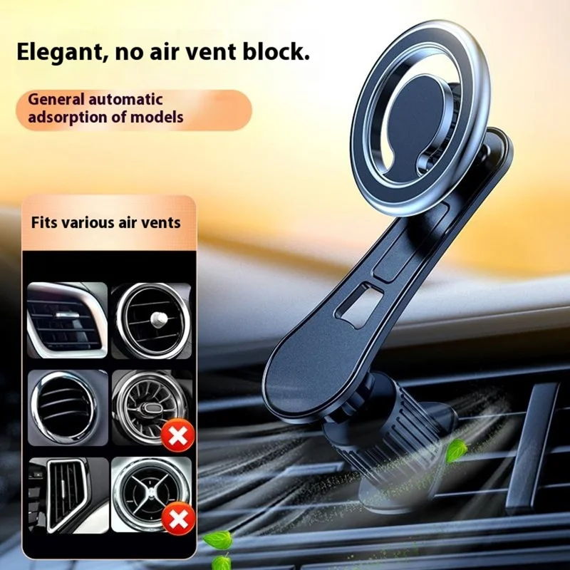 D19 Magnetic Car Phone Mount Vent Clip Rotatable Dashboard Navigation Stand Extendable Arm - Black