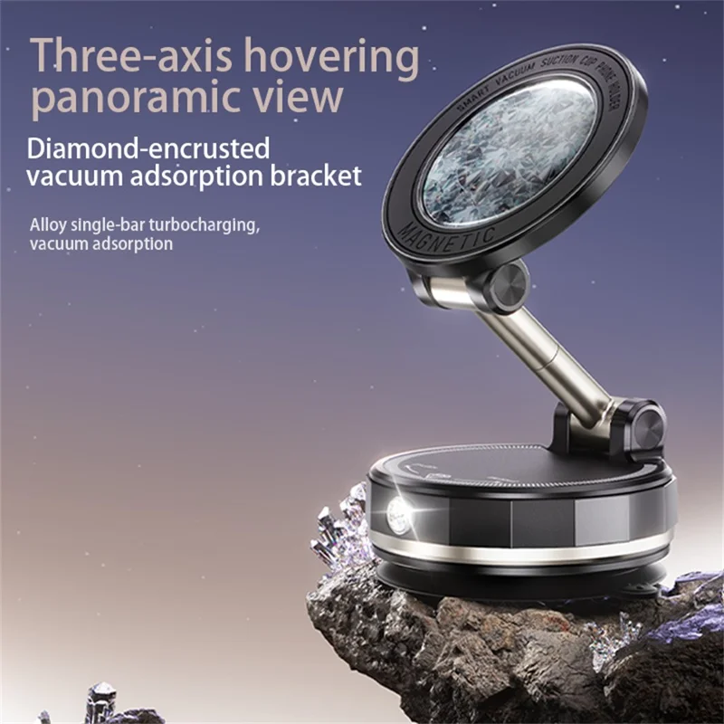 SD17 Folding Car Phone Holder for Navigation Vacuum Suction Mount Rhinestone Epoxy Design Starry Sky Pattern - Black