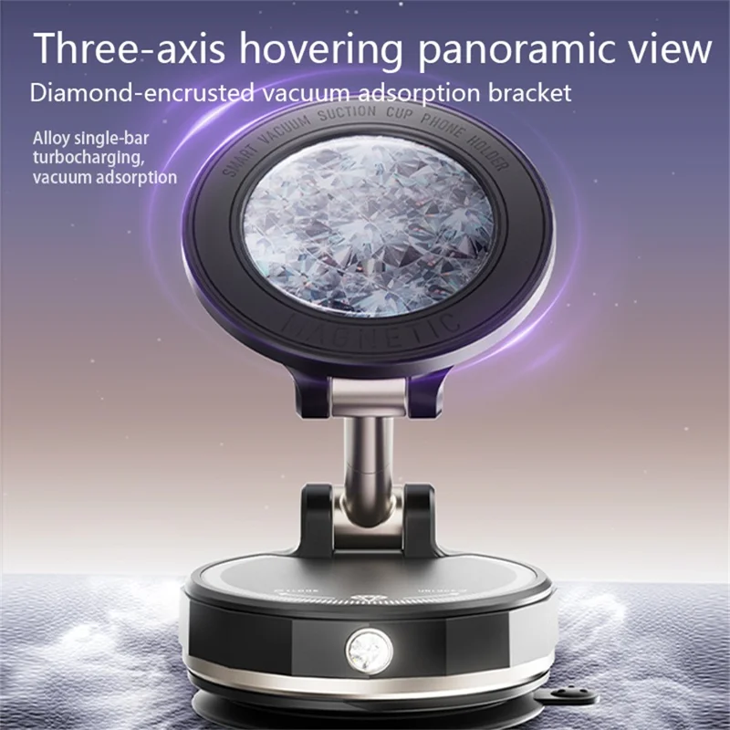 SD17 Folding Car Phone Holder for Navigation Vacuum Suction Mount Rhinestone Epoxy Design Starry Sky Pattern - Black