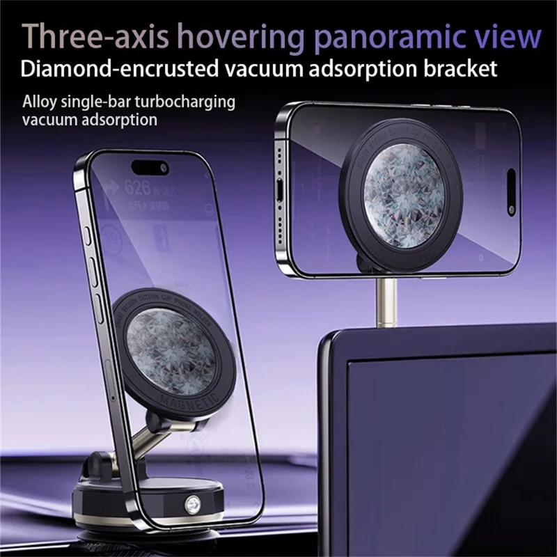 SD17 Folding Car Phone Holder for Navigation Vacuum Suction Mount Rhinestone Epoxy Design Starry Sky Pattern - Black