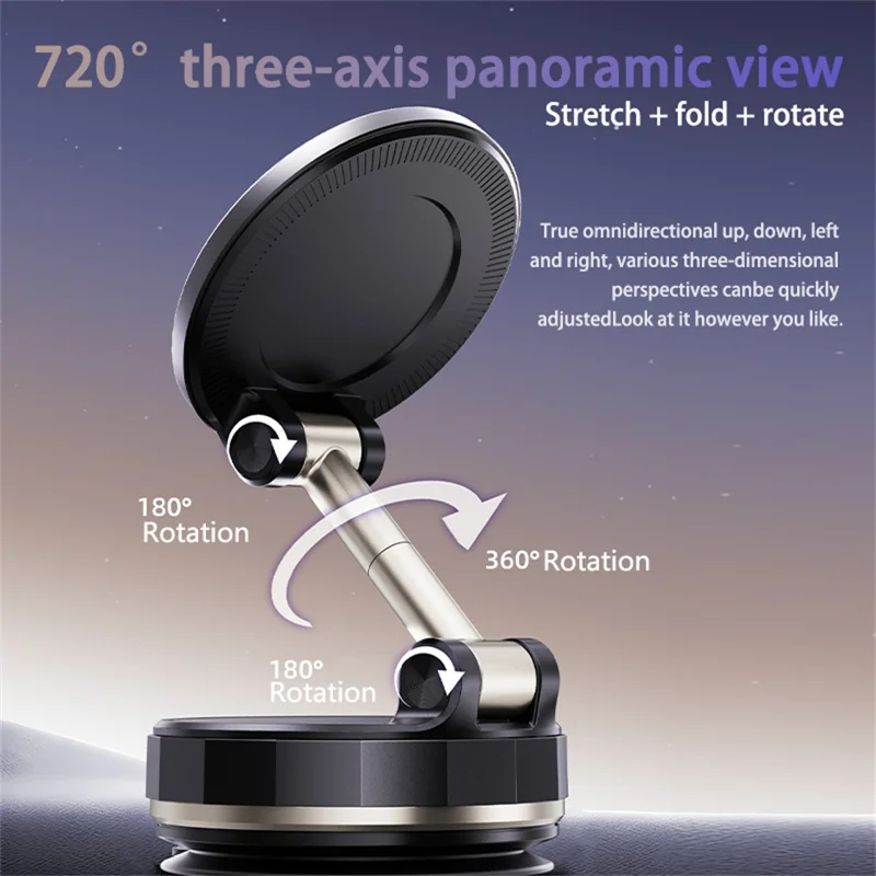 SD17 Folding Car Phone Holder for Navigation Vacuum Suction Mount Rhinestone Epoxy Design Starry Sky Pattern - Black